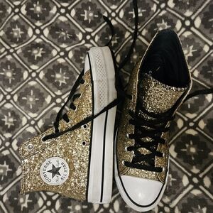Converse Gold Glitter High-Top Sneakers Custom